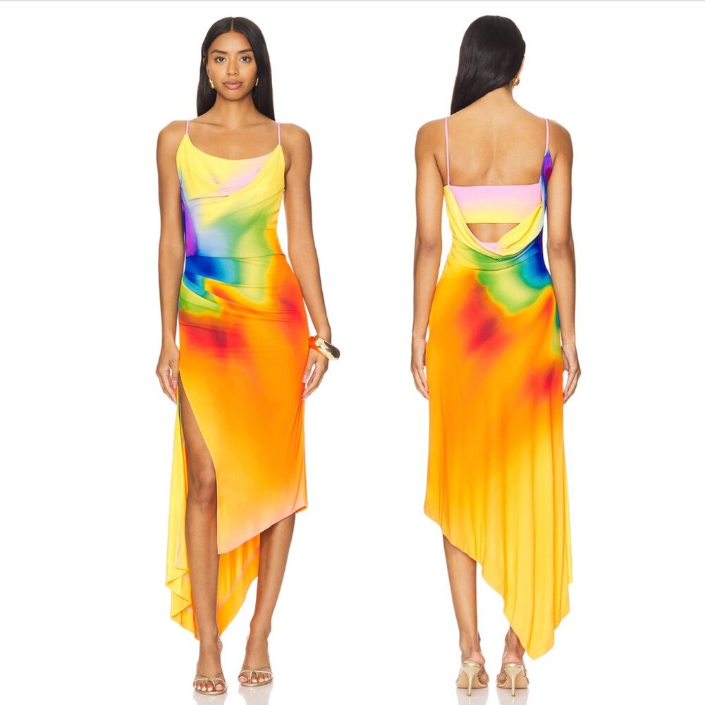 Monse Rainbow Orchid Slip Dress in Multi Orange Yellow 2 XS